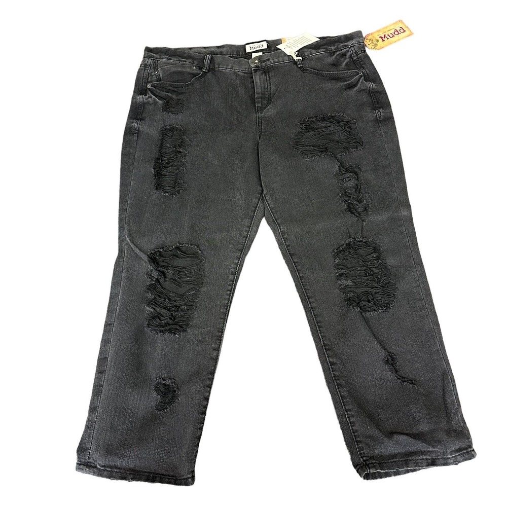 Mudd Jeans Black Denim Women's 17 Distressed Destructed Crop Black NWT